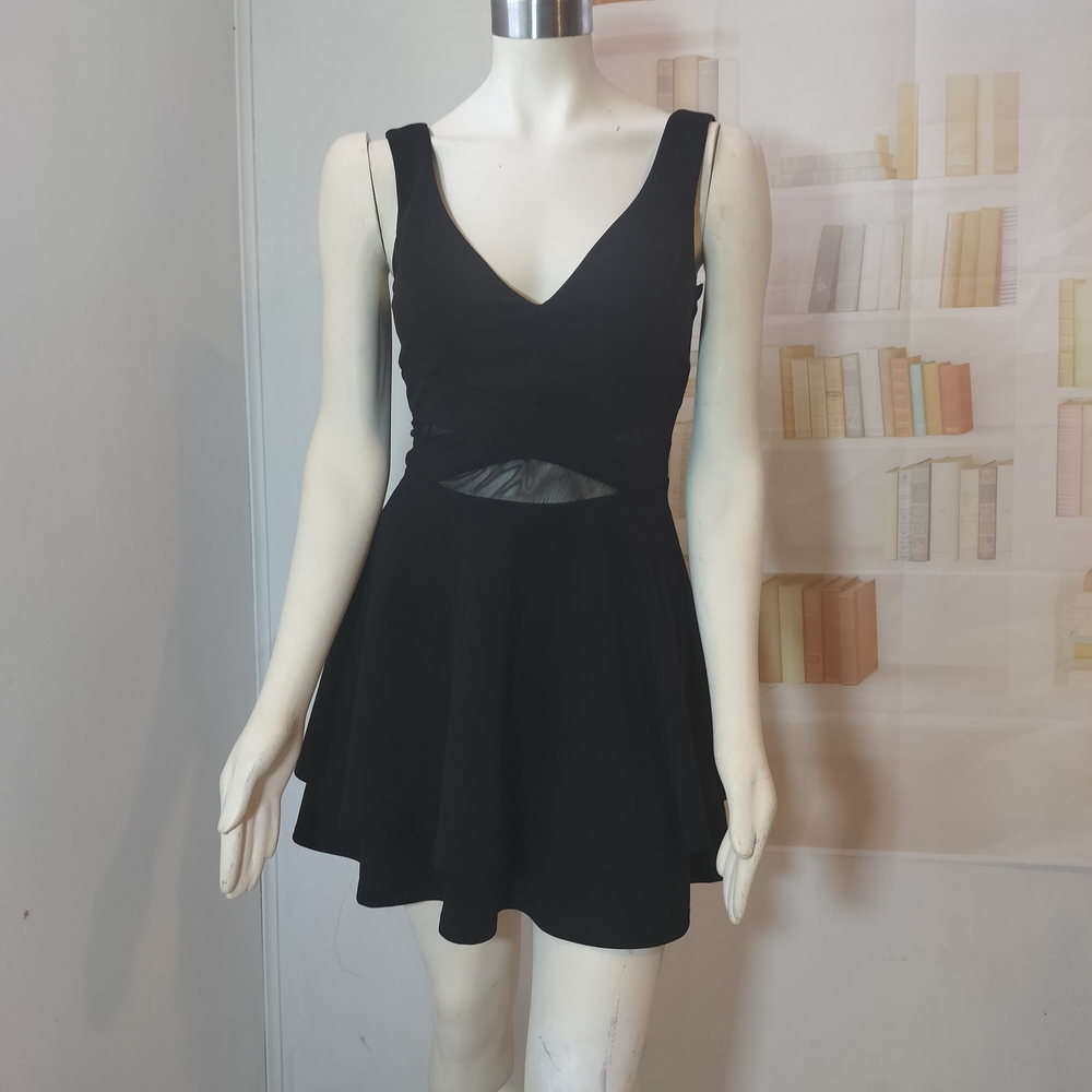 Windsor Elegant Black Mini Dress with Sheer Accent